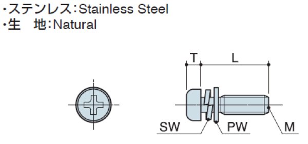 画像2: Ｓ2Wタイプ ナベ小ねじ(SW・PW付)　ステンレス　【 並目ねじ】 (2)