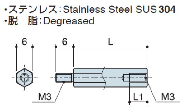 画像2: MHタイプ 六角  ステンレス オネジ/メネジ M3 平径6 (SUS304) (2)