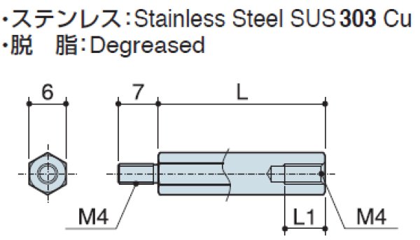 画像2: MHタイプ 六角  ステンレス オネジ/メネジ M4 平径6 (2)