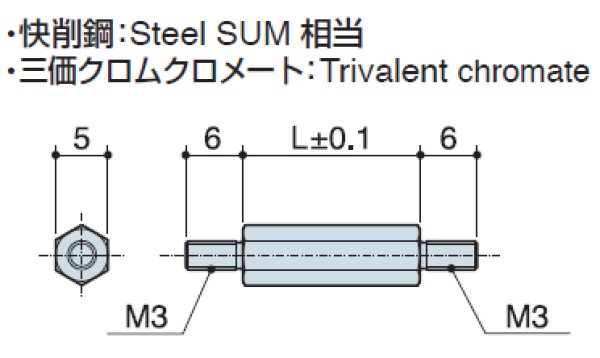 画像2: MMHタイプ 六角  スチール 両オネジ M3 平径5mm (2)