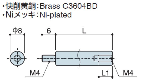 画像2: RMSタイプ 丸型  黄銅 オネジ/メネジ M4 短間隔取付(オネジ6mm) (2)