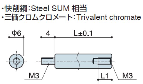 画像2: RMSタイプ 丸型  スチール オネジ/メネジ M3 短間隔取付(オネジ4mm) (2)