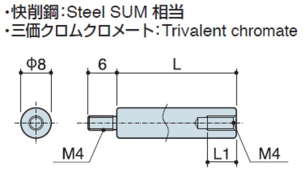 画像2: RMSタイプ 丸型  スチール オネジ/メネジ M4 短間隔取付(オネジ6mm) (2)