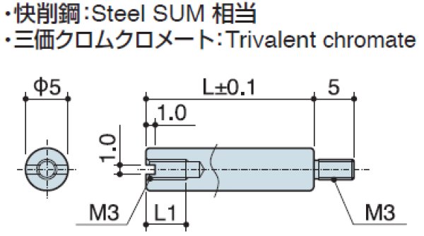 画像2: RMHタイプ 丸型 　スチール　オネジ/メネジ M3 スリット付 外径Φ5ｍｍ (2)