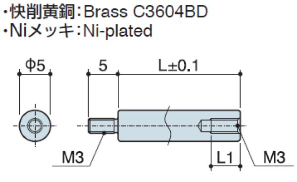 画像2: RMHタイプ 丸型  黄銅 オネジ/メネジ M3 外径Φ5mm (2)