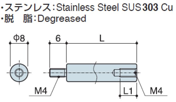 画像2: RMSタイプ 丸型  ステンレス オネジ/メネジ M4 短間隔取付(オネジ6mm) (2)
