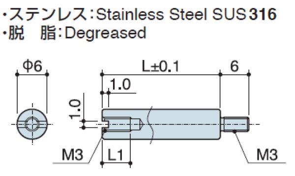 画像2: RM-Sタイプ 丸型 　ステンレス　オネジ/メネジ M3 スリット付(ドライバー用)(SUS316) (2)