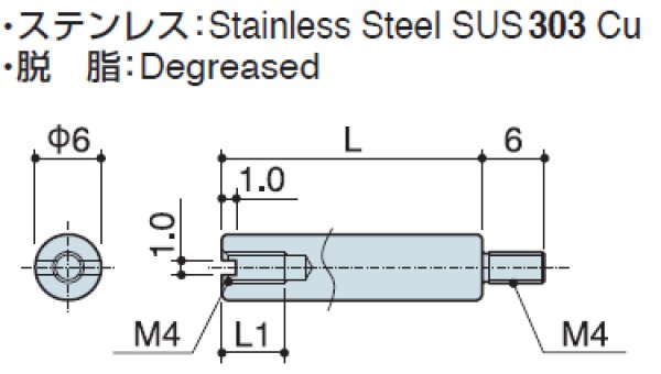 画像2: RMHタイプ 丸型  ステンレス オネジ/メネジ スリット付 M4 外径Φ6mm (2)