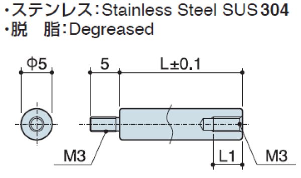画像2: RMHタイプ 丸型 　ステンレス　オネジ/メネジ M3 外径Φ5ｍｍ(SUS304) (2)