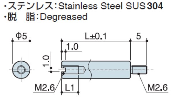 画像2: RM-Sタイプ 丸型  ステンレス オネジ/メネジ M2.6 スリット付(ドライバー用)(SUS304) (2)