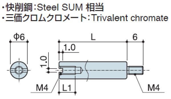 画像2: RMHタイプ 丸型  スチール オネジ/メネジ M4 スリット付 外径Φ6mm (2)