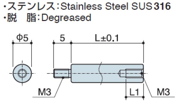 画像2: RMHタイプ 丸型  ステンレス オネジ/メネジ M3 外径Φ5mm(SUS316) (2)