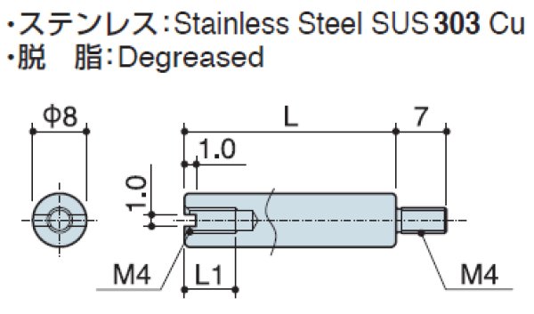 画像2: RM-Sタイプ 丸型  ステンレス オネジ/メネジ M4 スリット付(ドライバー用) (2)