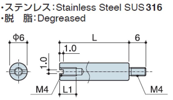 画像2: RMHタイプ 丸型  ステンレス オネジ/メネジ スリット付 M4 外径Φ6mm(SUS316) (2)