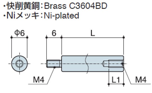 画像2: RMHタイプ 丸型  黄銅 オネジ/メネジ M4 外径Φ6mm (2)