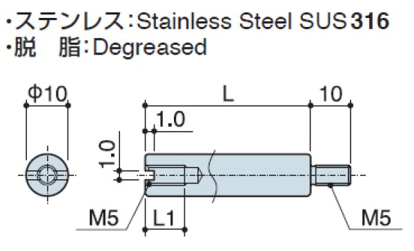 画像2: RM-Sタイプ 丸型  ステンレス オネジ/メネジ M5 スリット付(ドライバー用)(SUS316) (2)