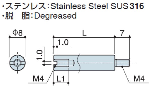 画像2: RM-Sタイプ 丸型  ステンレス オネジ/メネジ M4 スリット付(ドライバー用)(SUS316) (2)