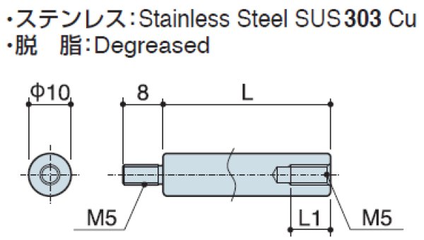 画像2: RMSタイプ 丸型 　ステンレス　オネジ/メネジ M5 短間隔取付(オネジ8mm) (2)