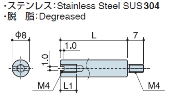 画像2: RM-Sタイプ 丸型  ステンレス オネジ/メネジ M4 スリット付(ドライバー用)(SUS304) (2)