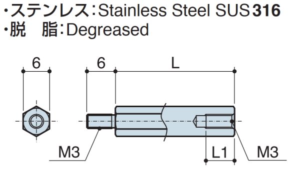 画像2: Mタイプ 六角　ステンレス　オネジ/メネジ M3 標準型　（SUS316） (2)